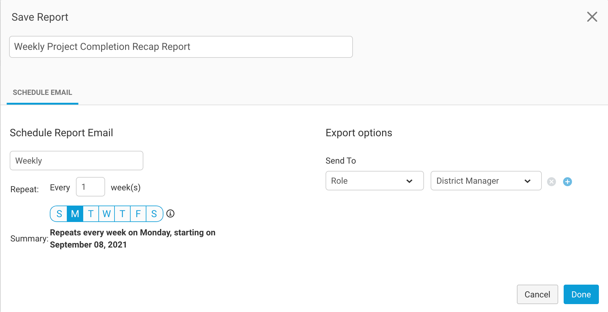 scheduling a report in zenput