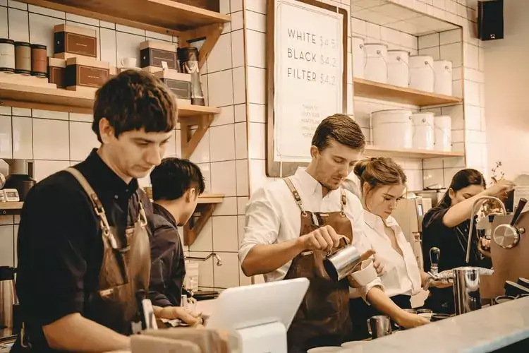 workers behind a counter