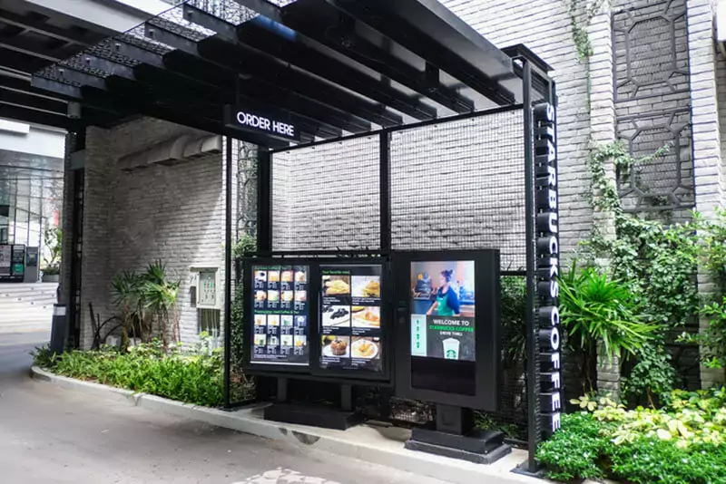 Bangkok, Thailand - June 14 , 2017: Starbucks Drive Thru at JAS URBAN Srinakarin community mall, Starbucks is a global coffee chain,